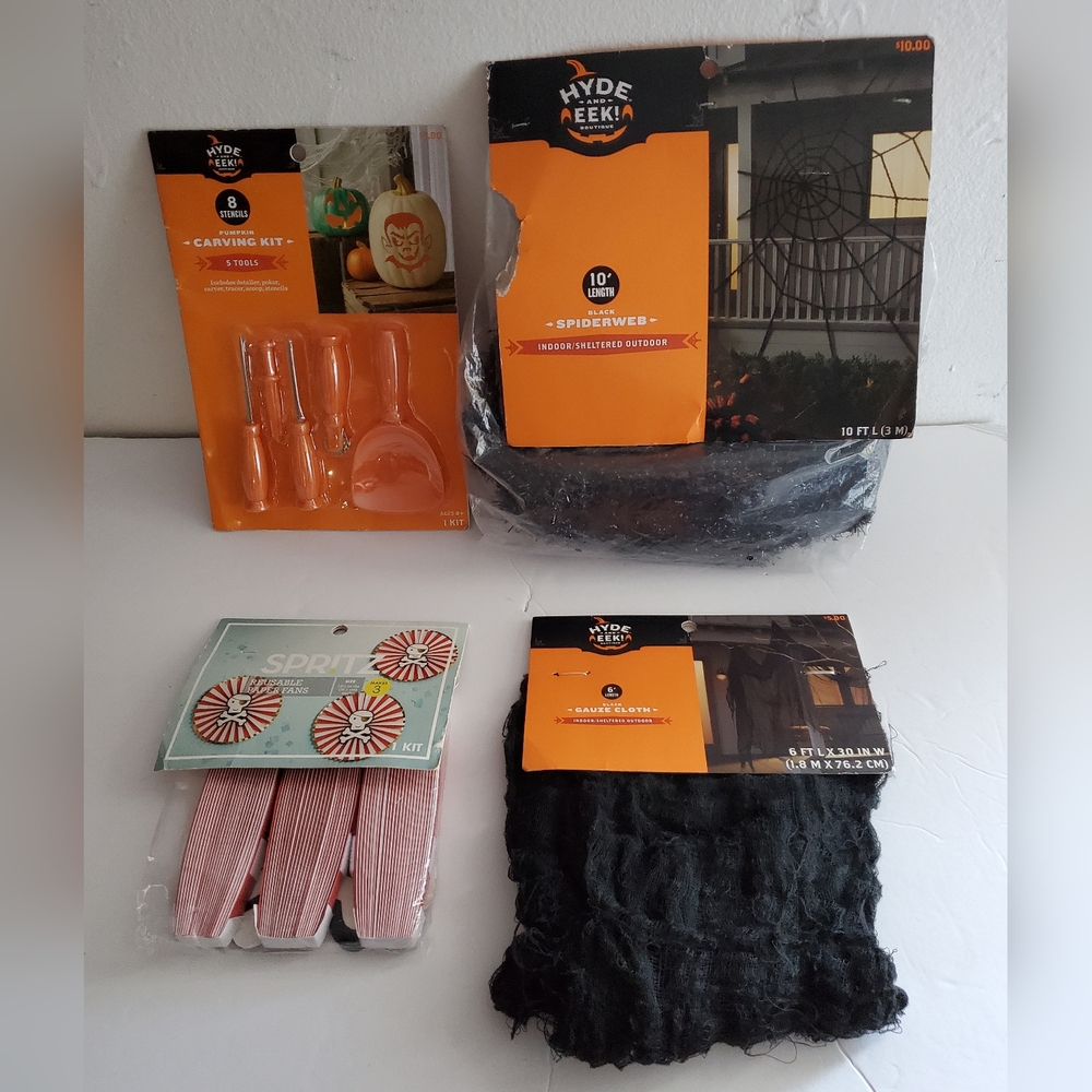 Lot of Halloween Decorations Spiderweb Cloth Pumpkin Carving Skull Kit